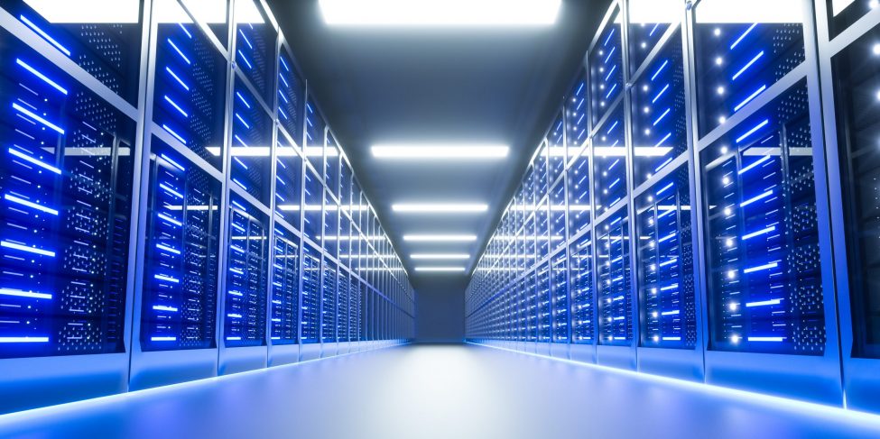 Server room interior in datacenter. 3D Render