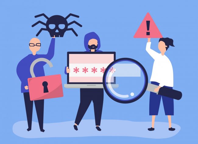 Character illustration of people with cyber crime icons
