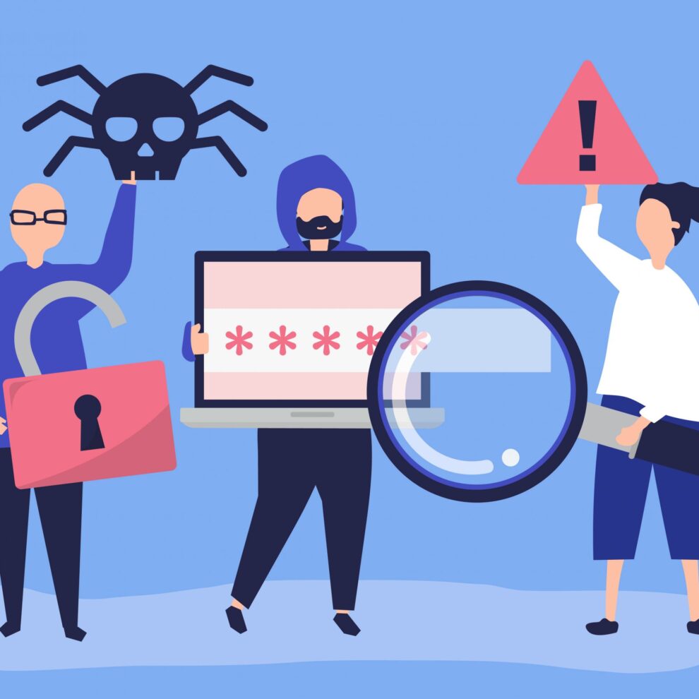 Character illustration of people with cyber crime icons