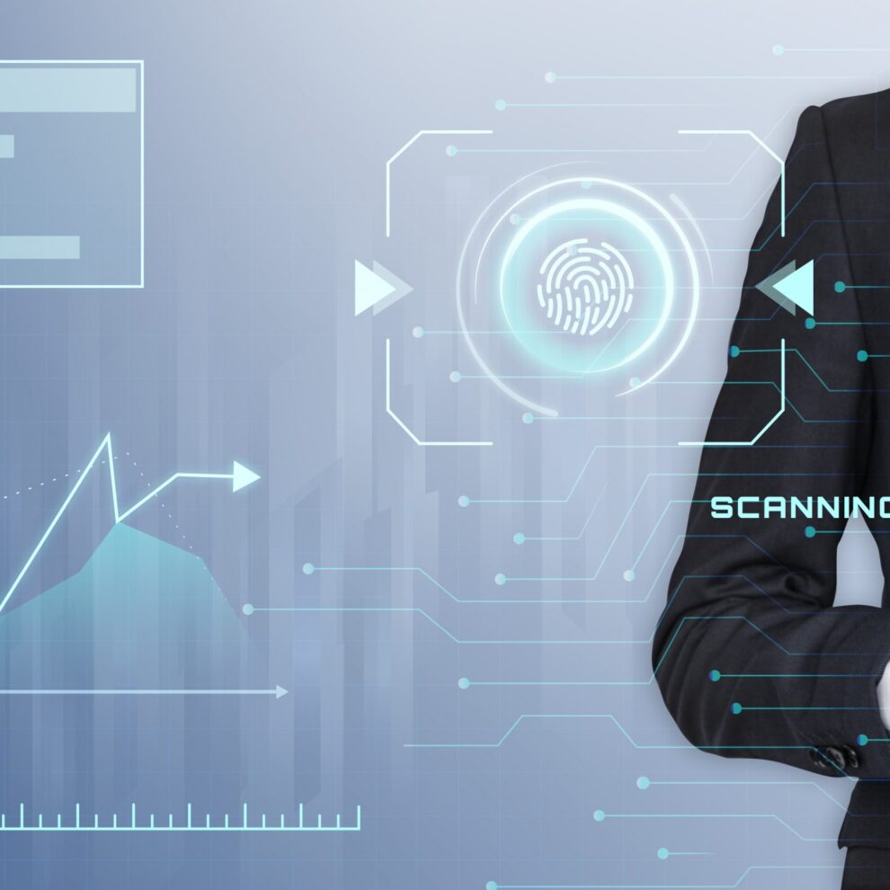 Businessman using a tablet with scanning system Vulnerability scans and penetration testing to improve network performance